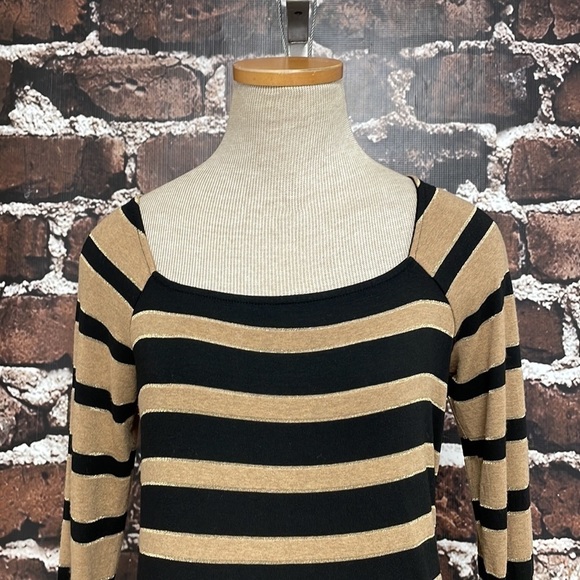 Ella Moss Tunic Top Hi Low T-Shirt Stripes Brown Black Gold Size Small - Picture 8 of 12